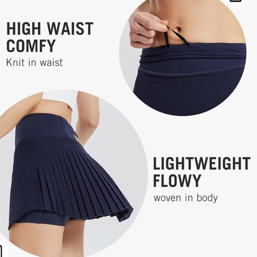 🛍️Baleaf Navy Blue Pleated Skort Skirt Pickleball Tennis Golf Lined Pockets 2XL - Picture 4 of 8